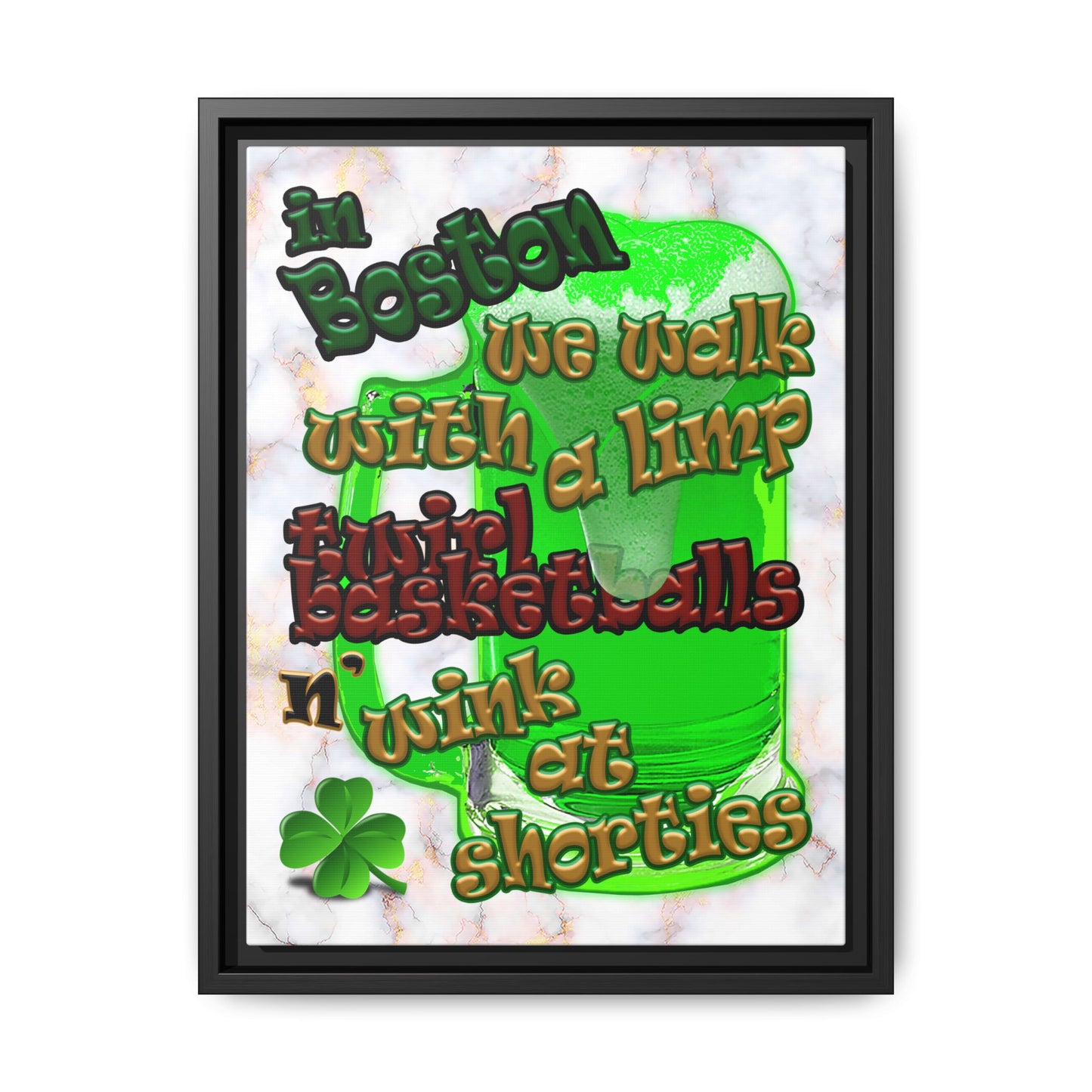 celtics logo - framed canvas art (white marble)
