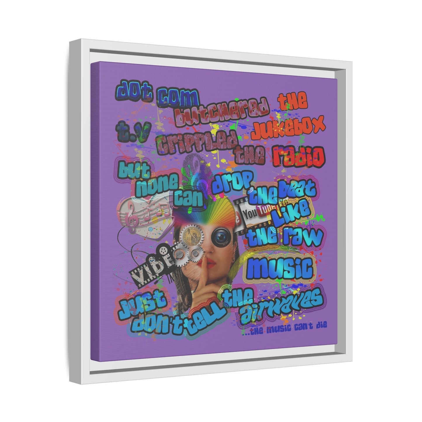 drop the beat - framed canvas art (light purple)