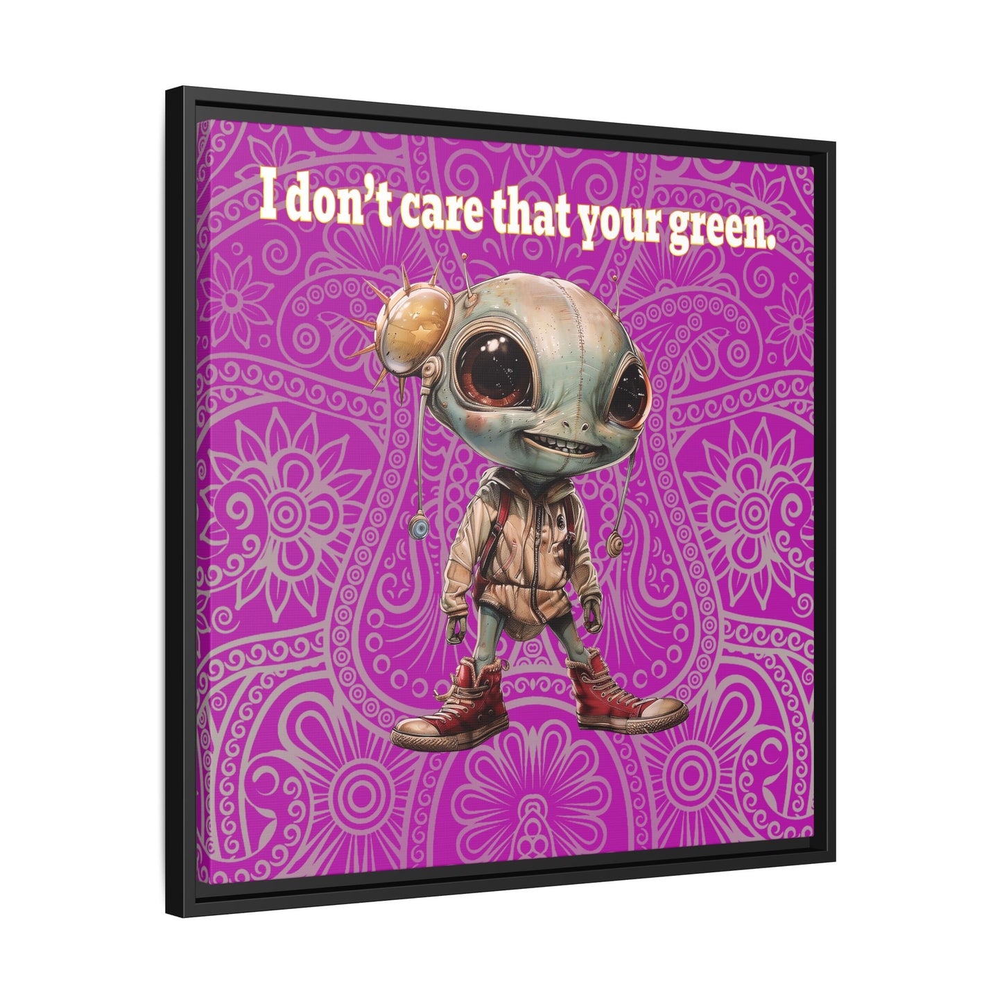 I don't care that your green - framed canvas art (pink swirl)