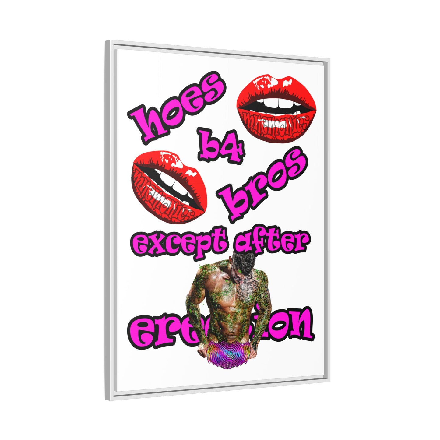 hoes b4 bros - framed canvas art (white)