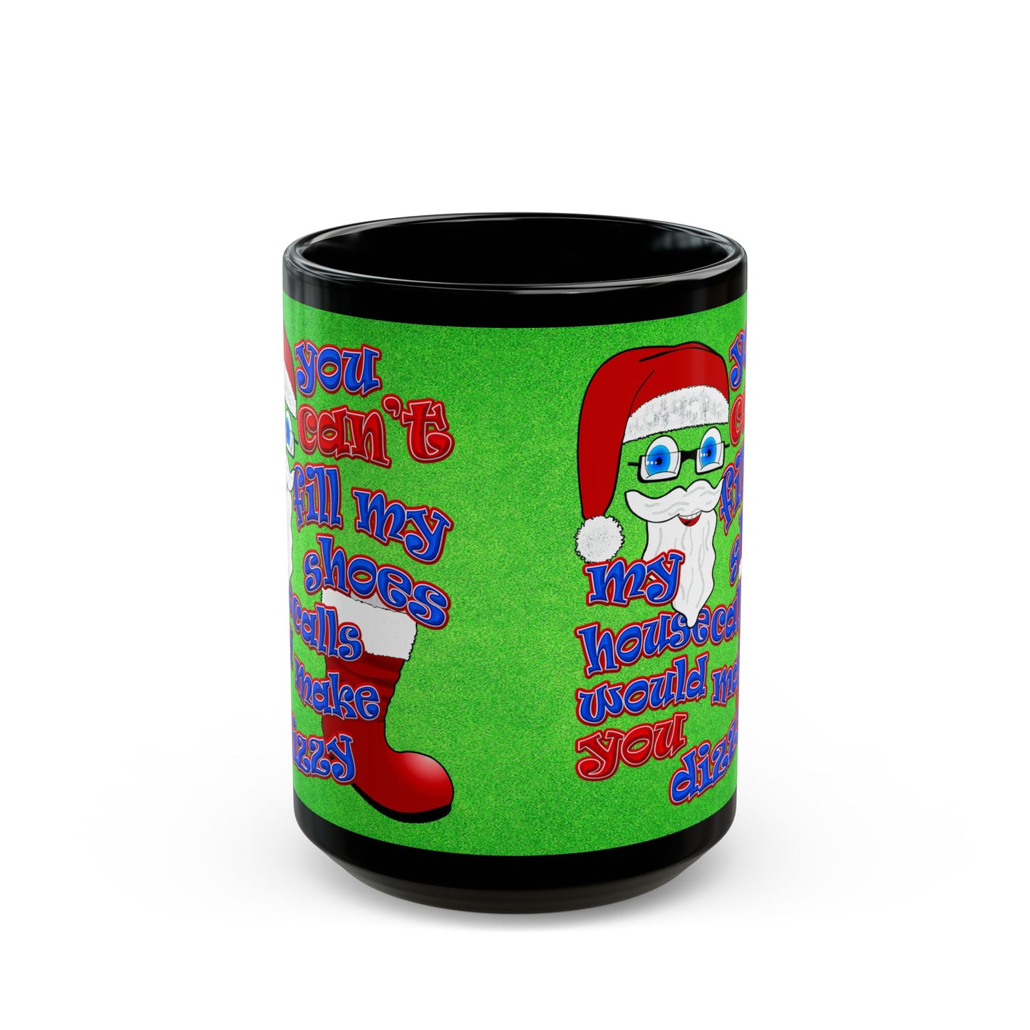 santa's shoes - Black Mug (green turf)