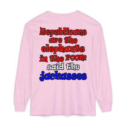 donkeys and elephants - Unisex Garment-dyed Long Sleeve T-Shirt