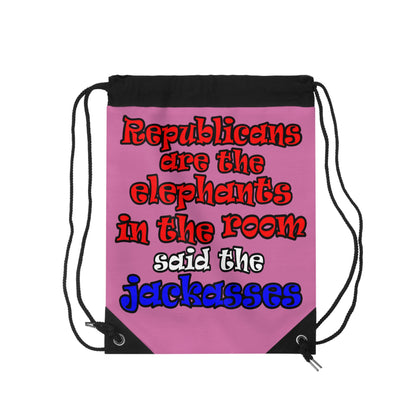 donkeys and elephants - Drawstring Bag (light pink)