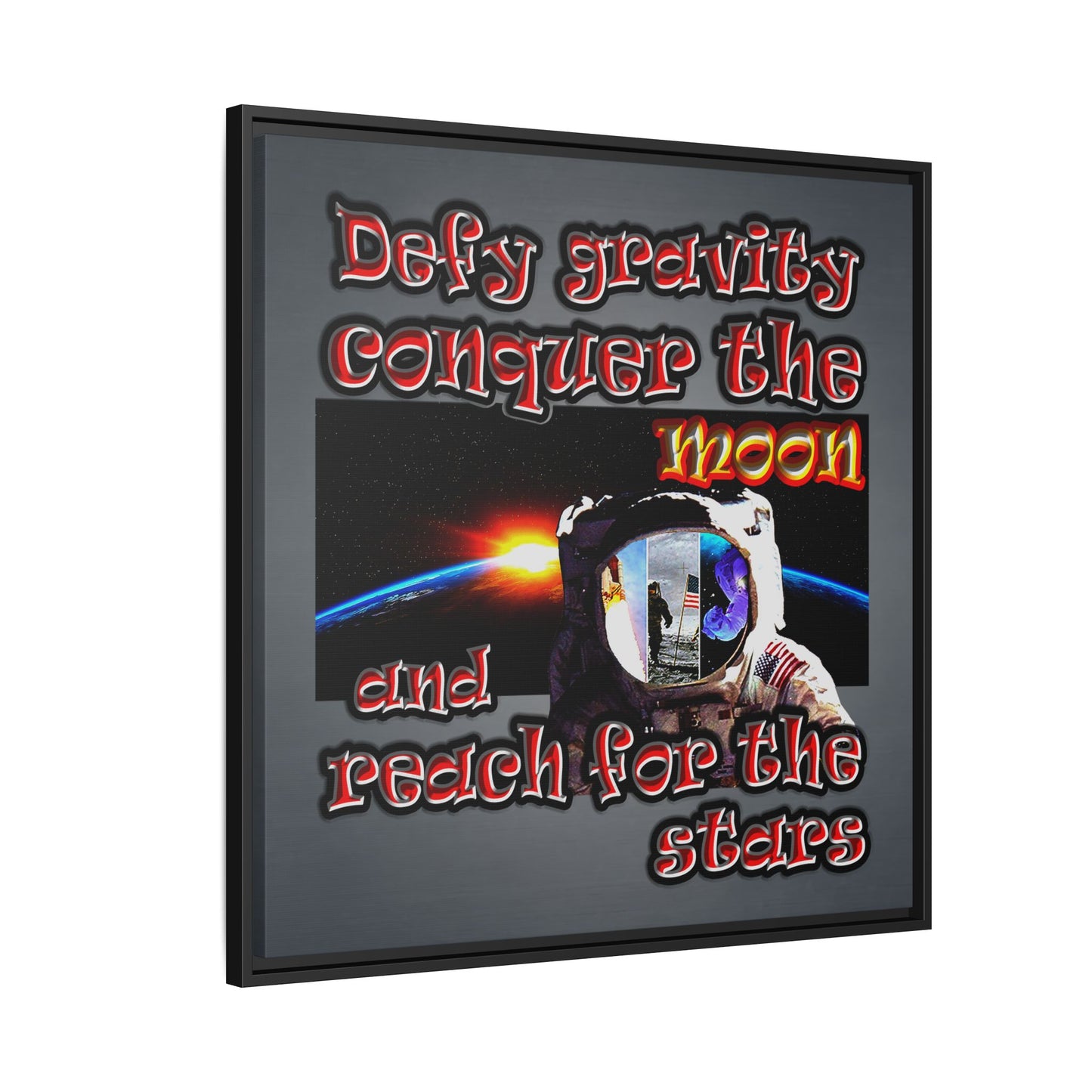 defy conquer reach - framed canvas art (grey-light grey)