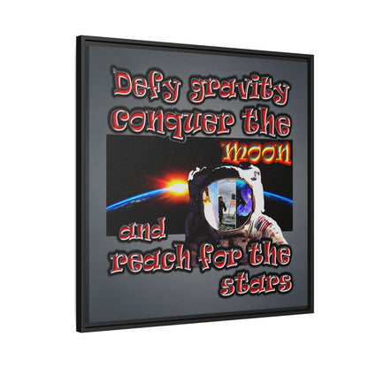 defy conquer reach - framed canvas art (grey-light grey)