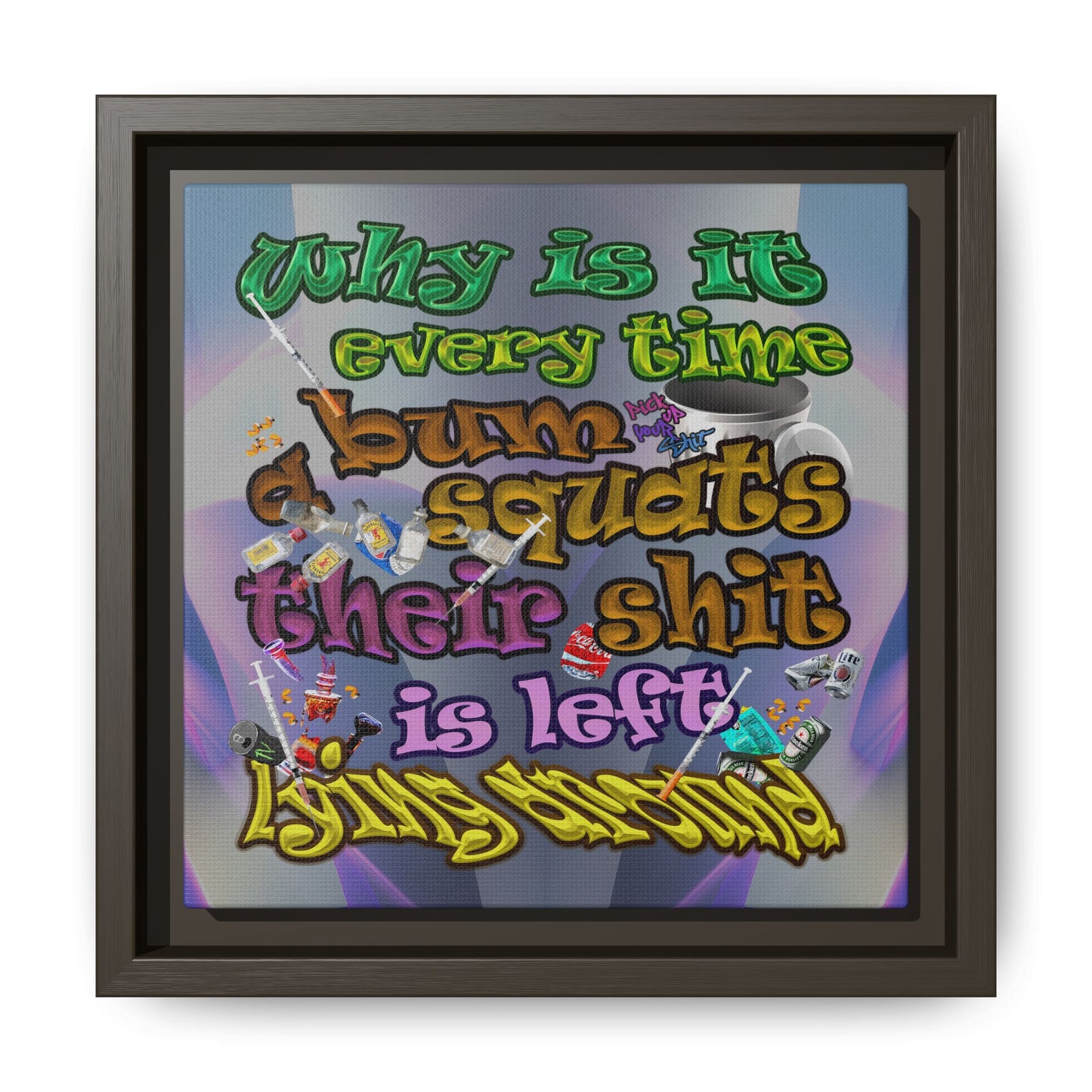 the bum's shit - framed canvas art (grey-pink wave)