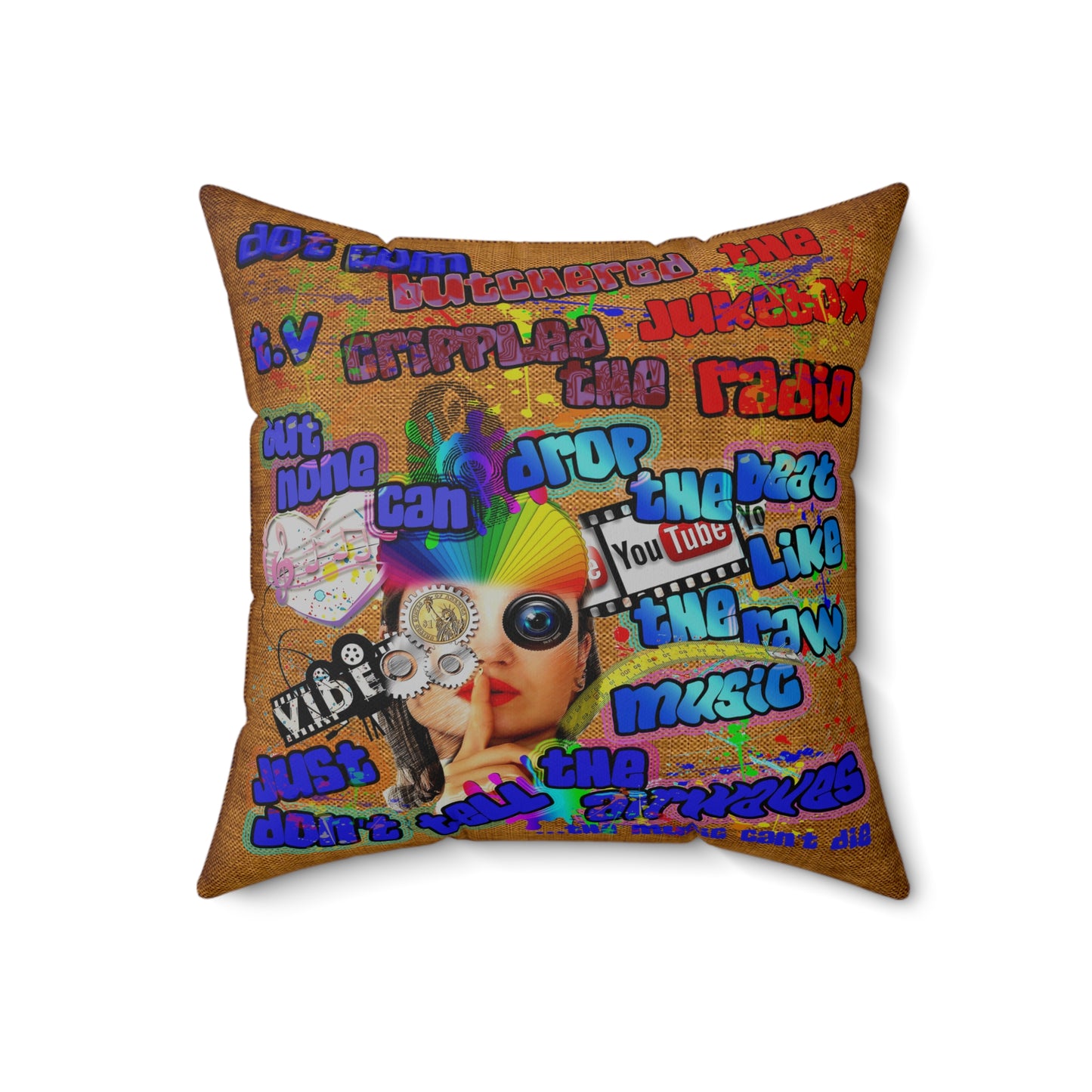 drop the beat - Spun Polyester Square Pillow - (dichromatic brown papyrus)