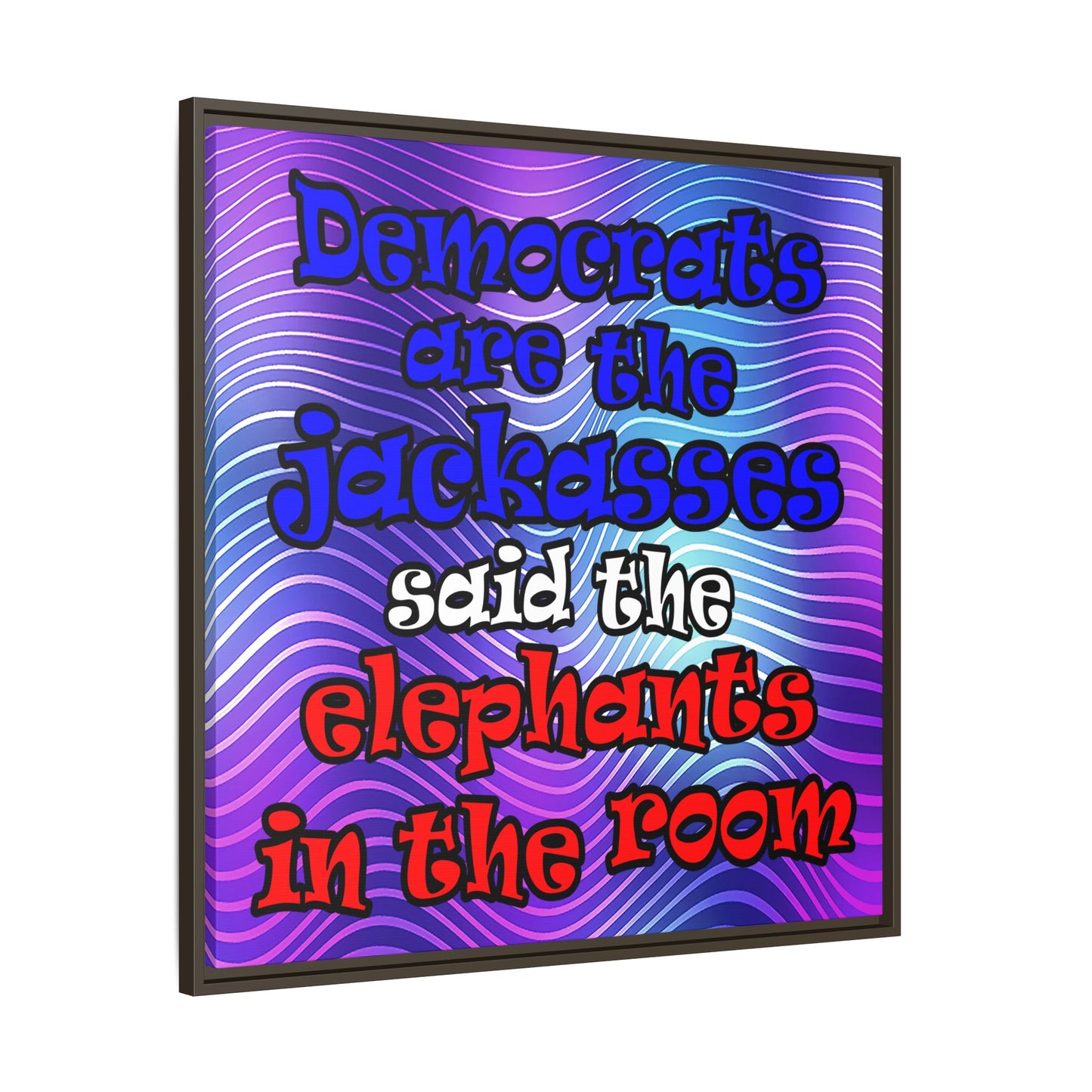 donkeys and elephants - framed canvas art (purple wave)