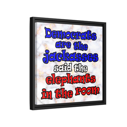 donkeys and elephants - framed canvas art (white marble)