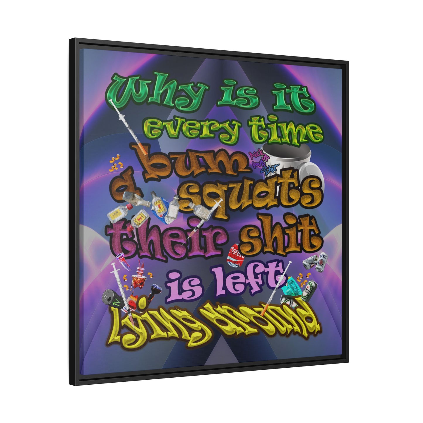 the bum's shit - framed canvas art (grey-pink wave)