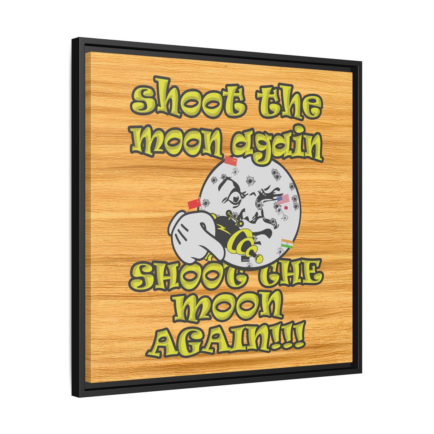 shoot the moon again - framed canvas art (butterscotch wood finish)