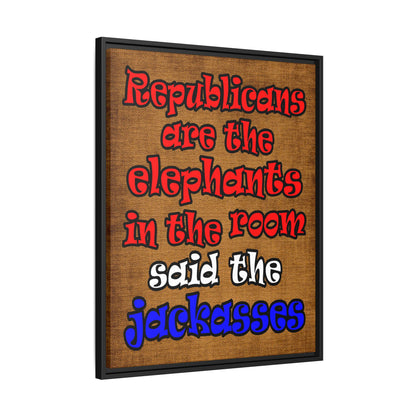 donkeys and elephants - framed canvas art (brown papyrus)