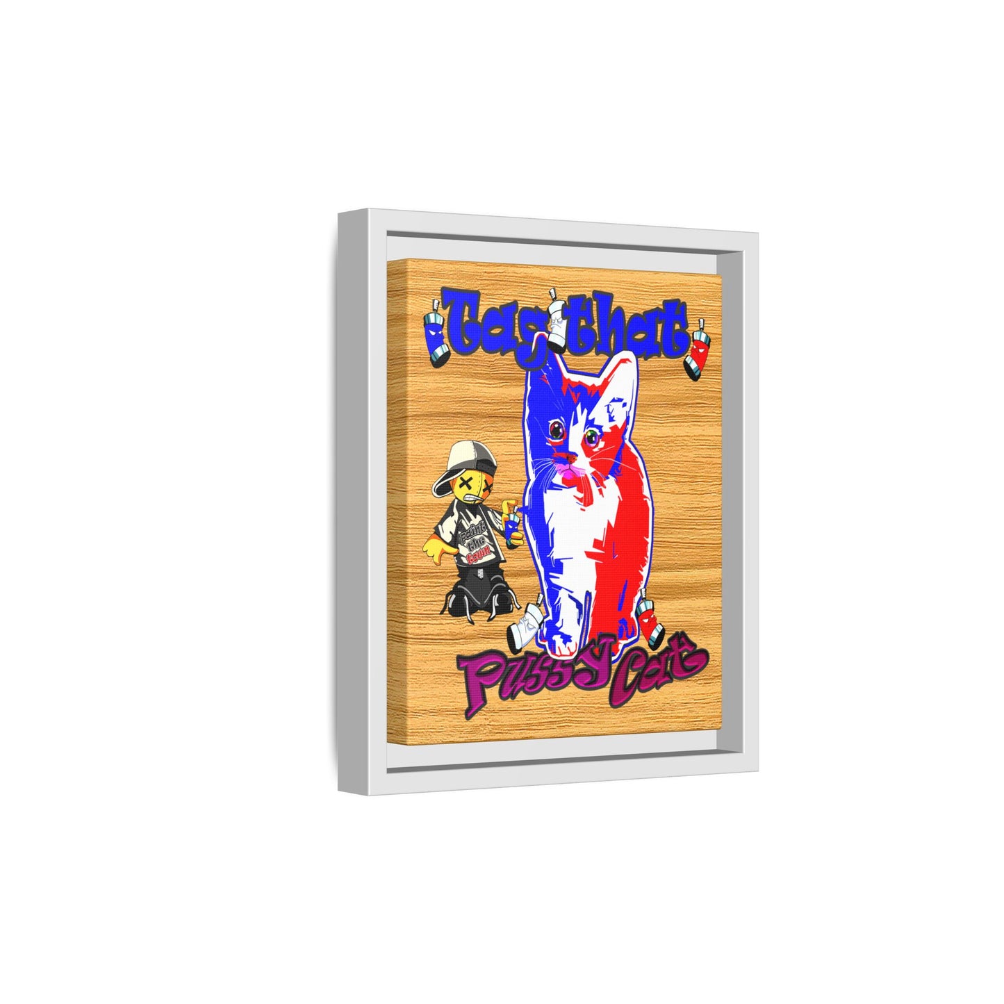 tag that - framed canvas art (butterscotch wood finish)
