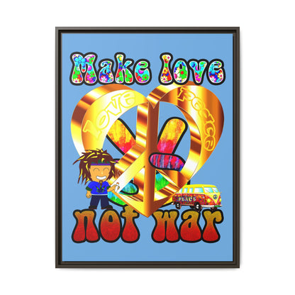 love peace - framed canvas art (light blue)
