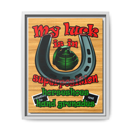 my luck - framed canvas art (butterscotch wood finish)