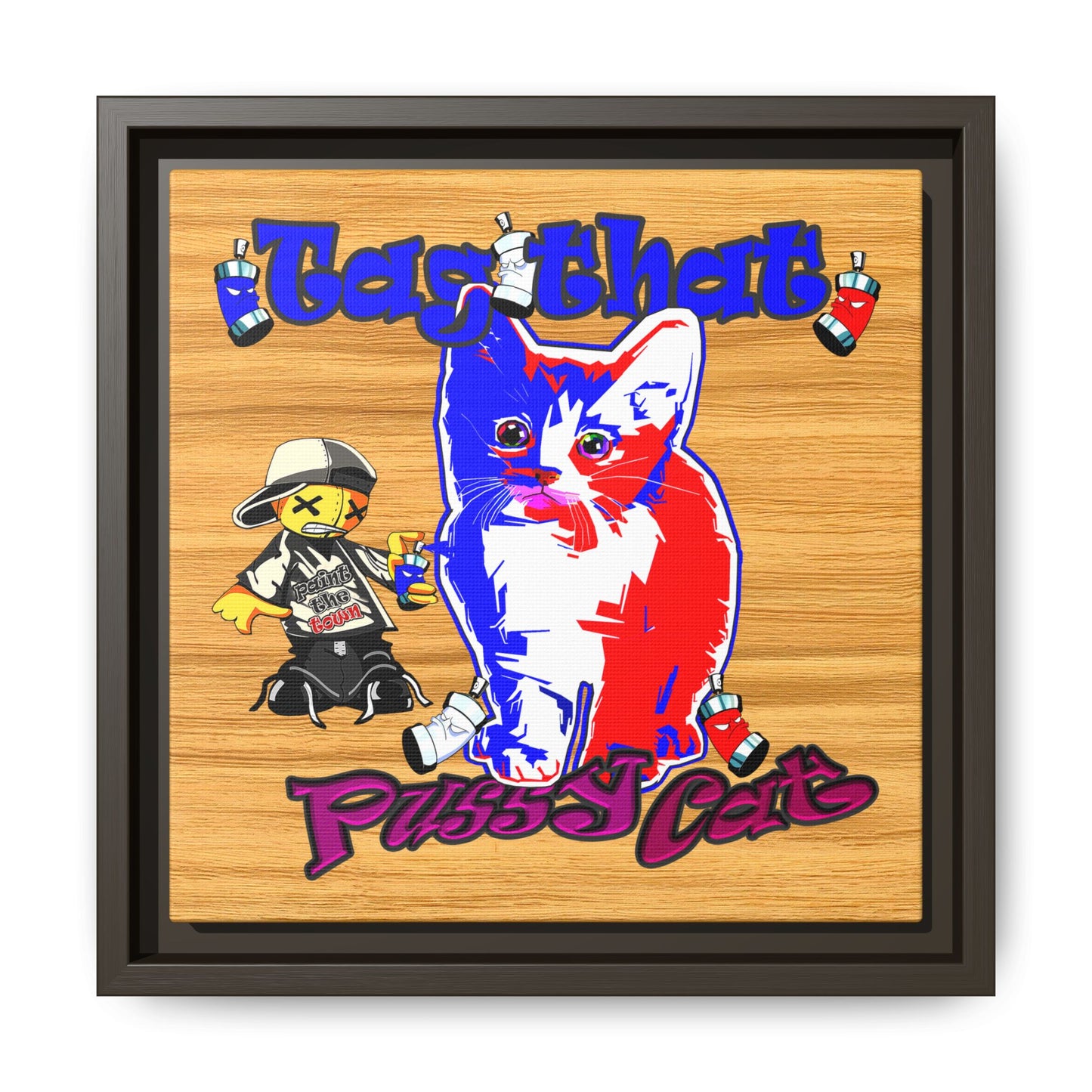tag that - framed canvas art (butterscotch wood finish)