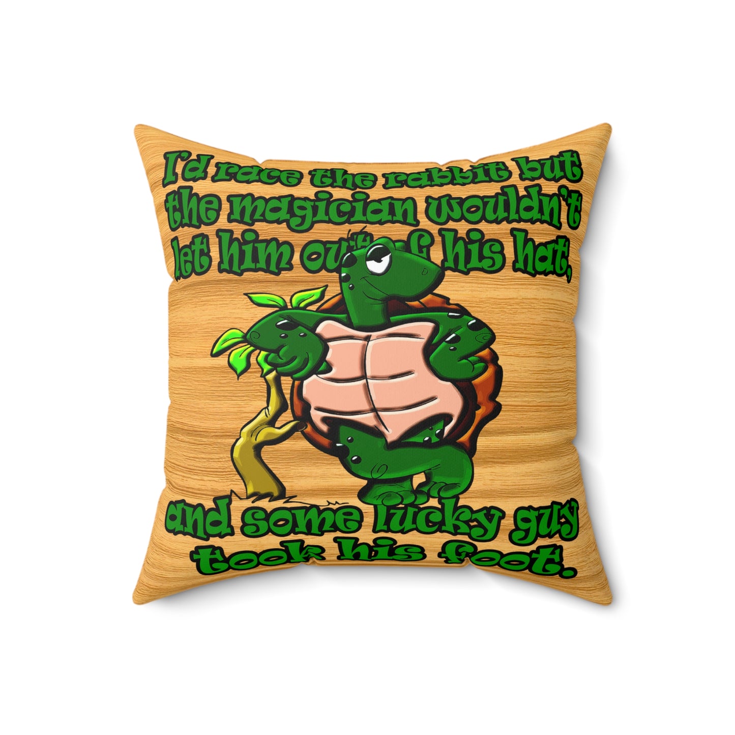 turtle race - Spun Polyester Square Pillow - (butterscotch wood finish)