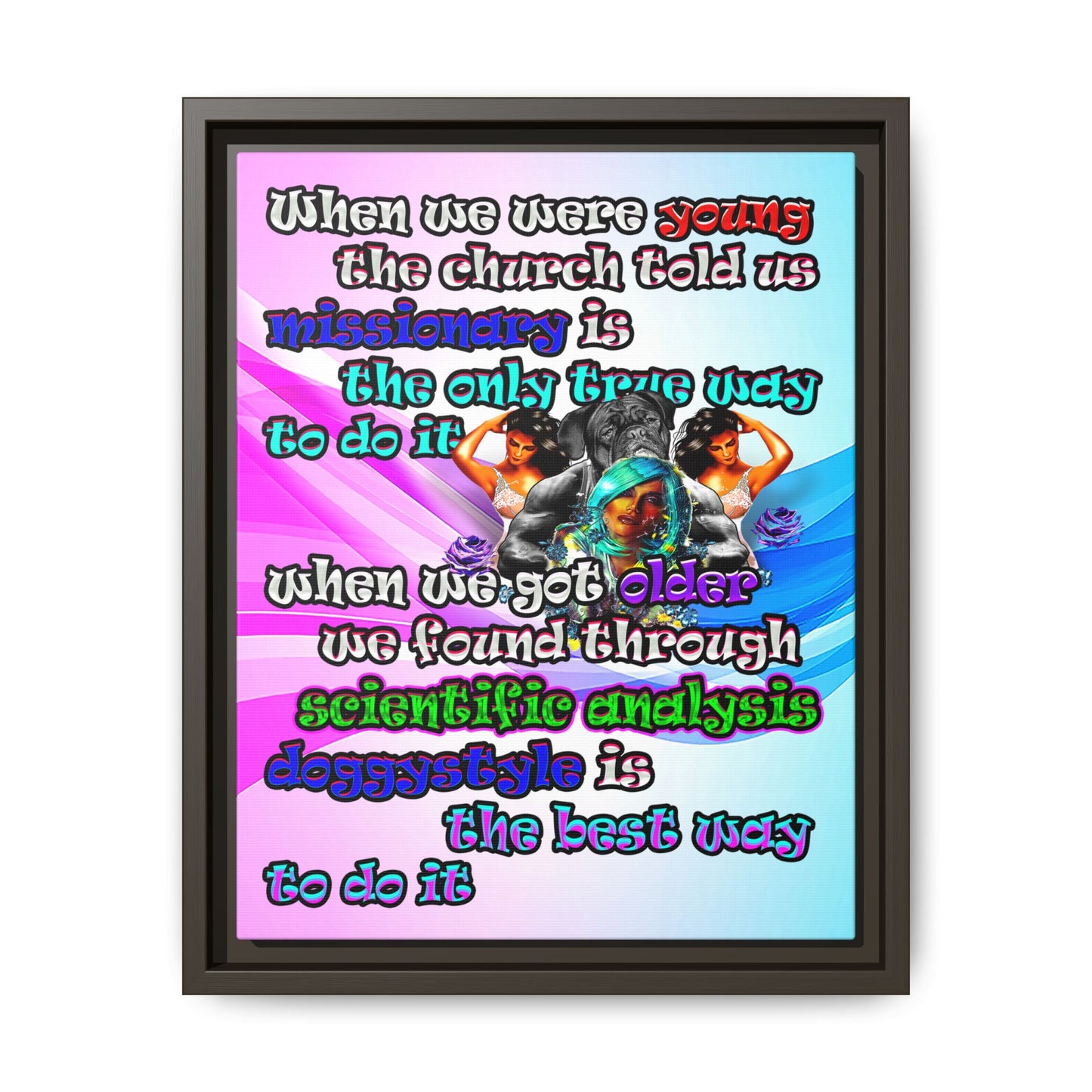 doggystyle - framed canvas art (light blue-pink wave)