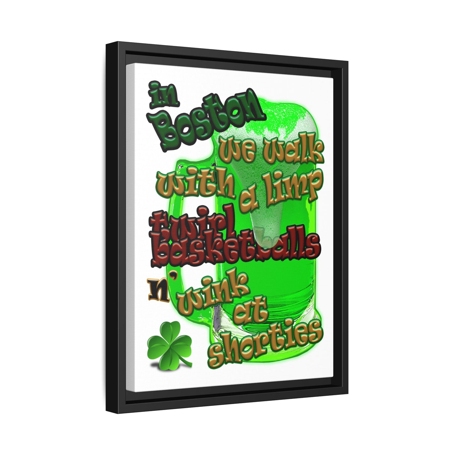 celtics logo - framed canvas art (white)