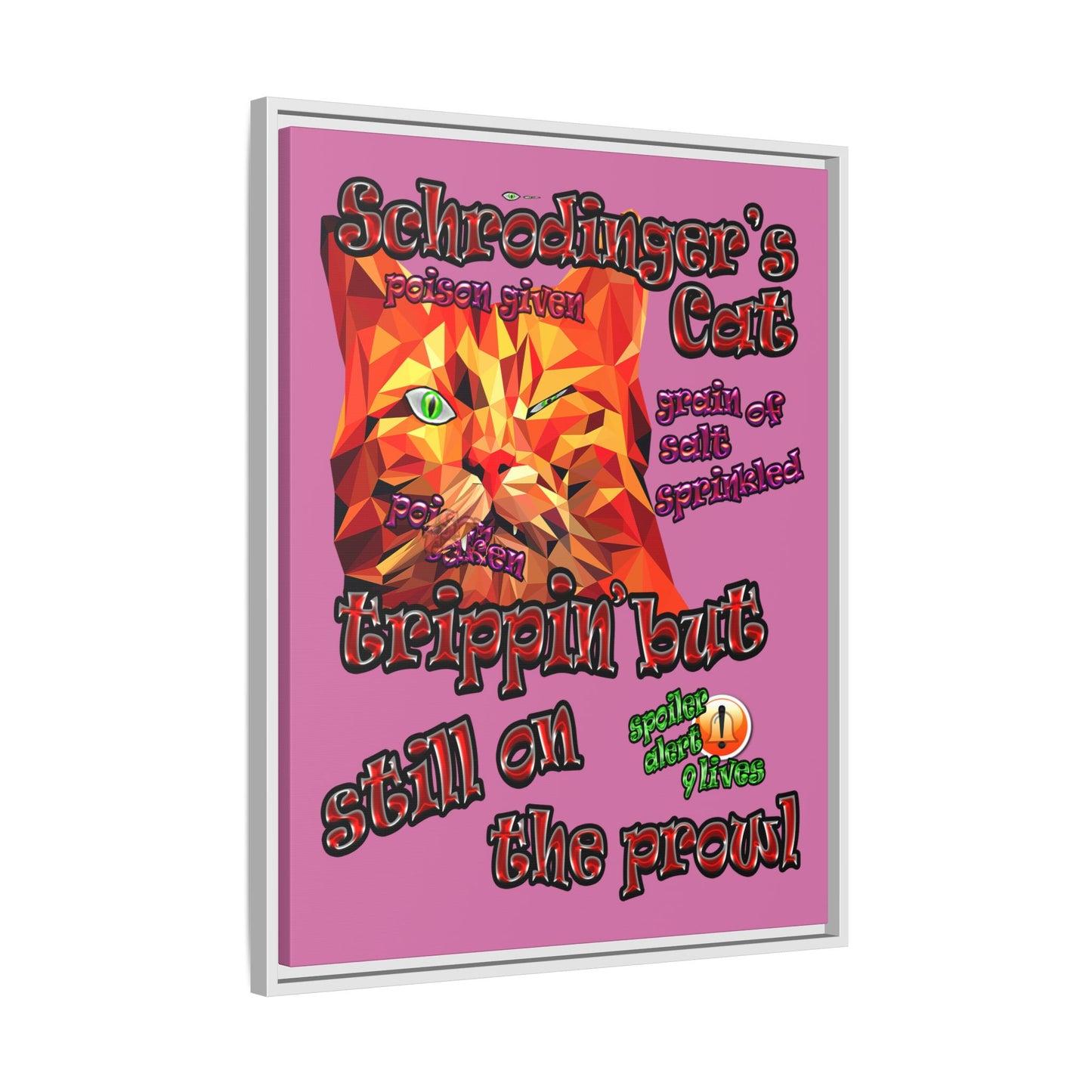 schrodinger's cat - framed canvas art (light pink)