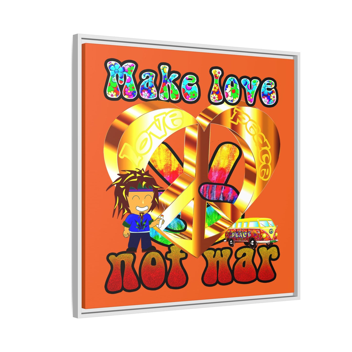 love peace - framed canvas art (orange)
