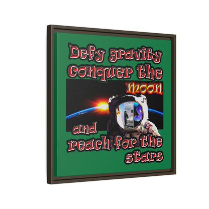 defy conquer reach - framed canvas art (dark green)