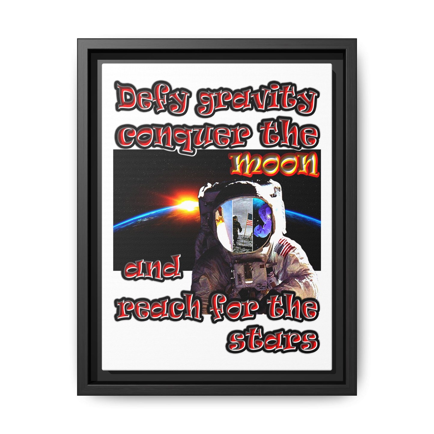 defy conquer reach - framed canvas art (white)