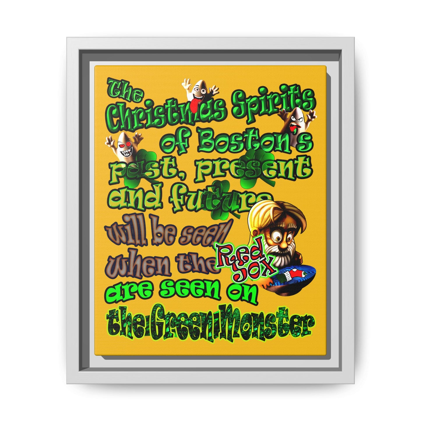 christmas spirits of boston - framed canvas art (yellow)