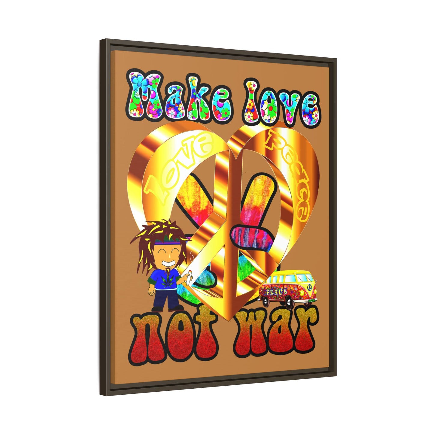 love peace - framed canvas art (light brown)