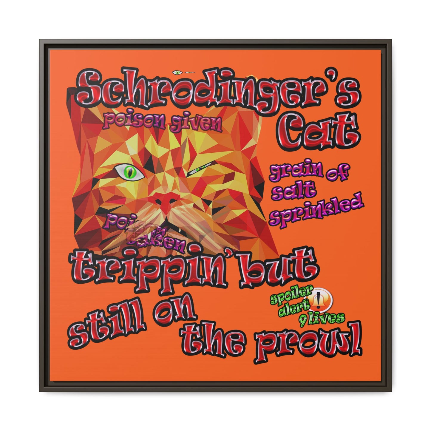 schrodinger's cat - framed canvas art (orange)