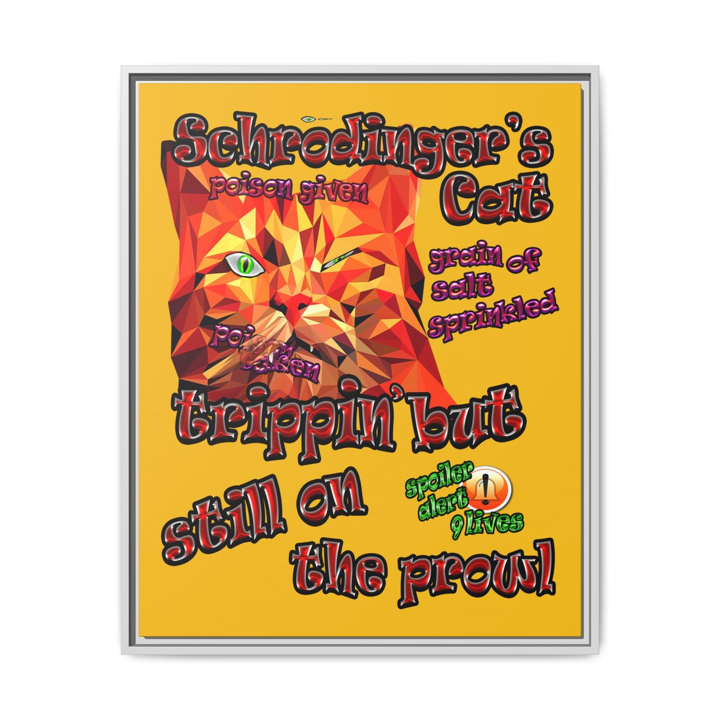 schrodinger's cat - framed canvas art (yellow)