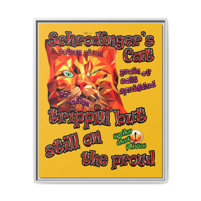 schrodinger's cat - framed canvas art (yellow)