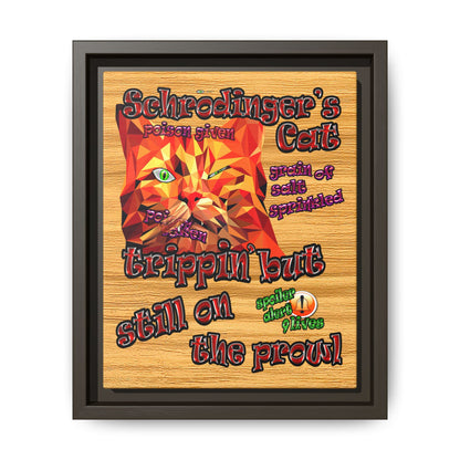 schrodinger's cat - framed canvas art (butterscotch wood finish)