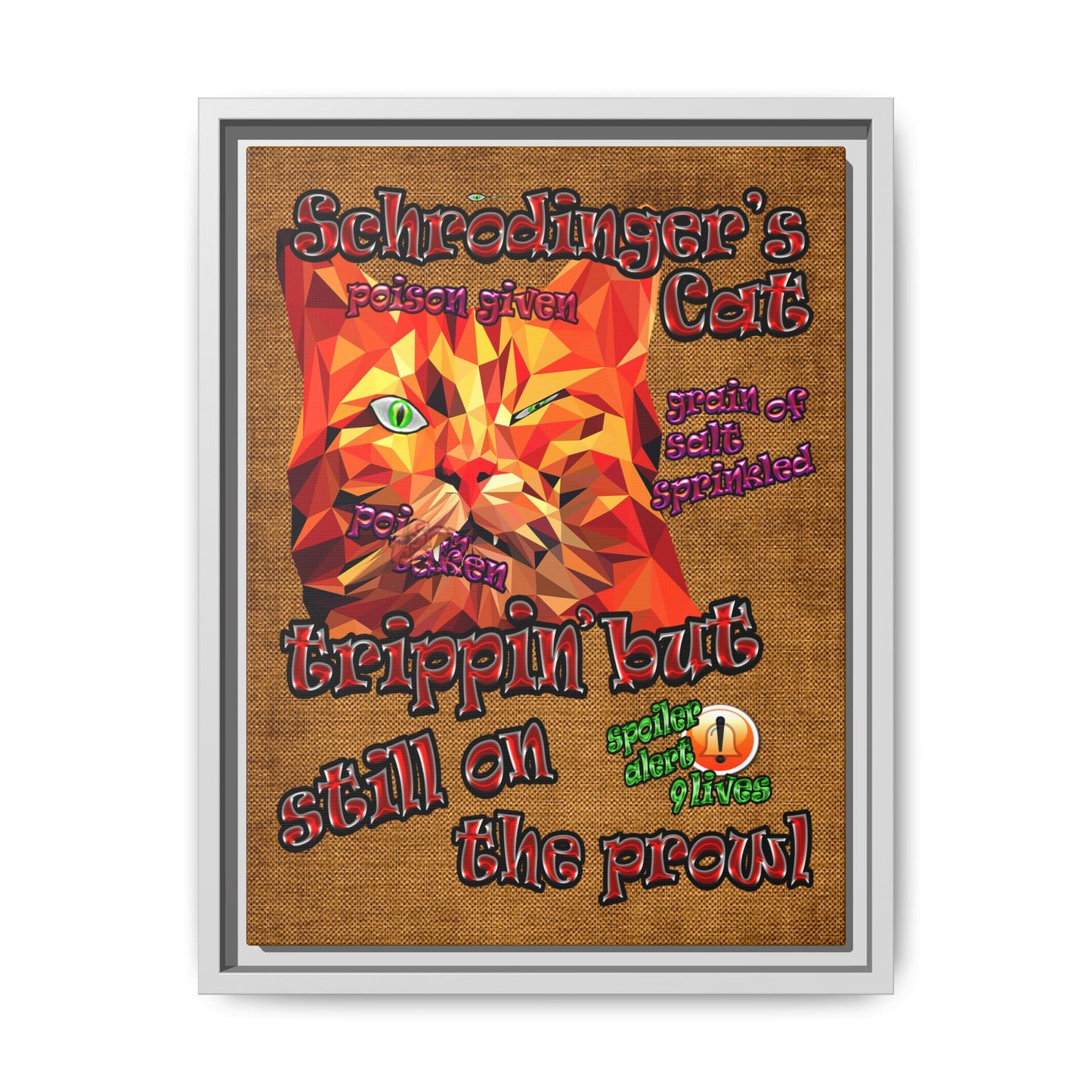 schrodinger's cat - framed canvas art (brown papyrus)