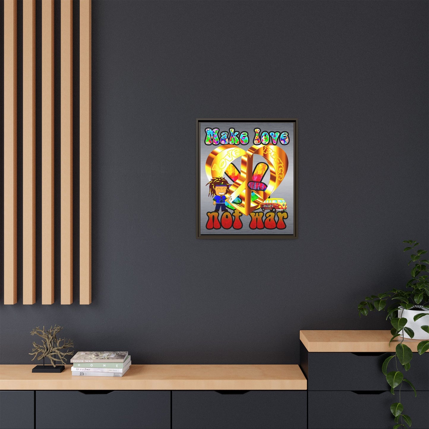 love peace - framed canvas art (brushed nickel)