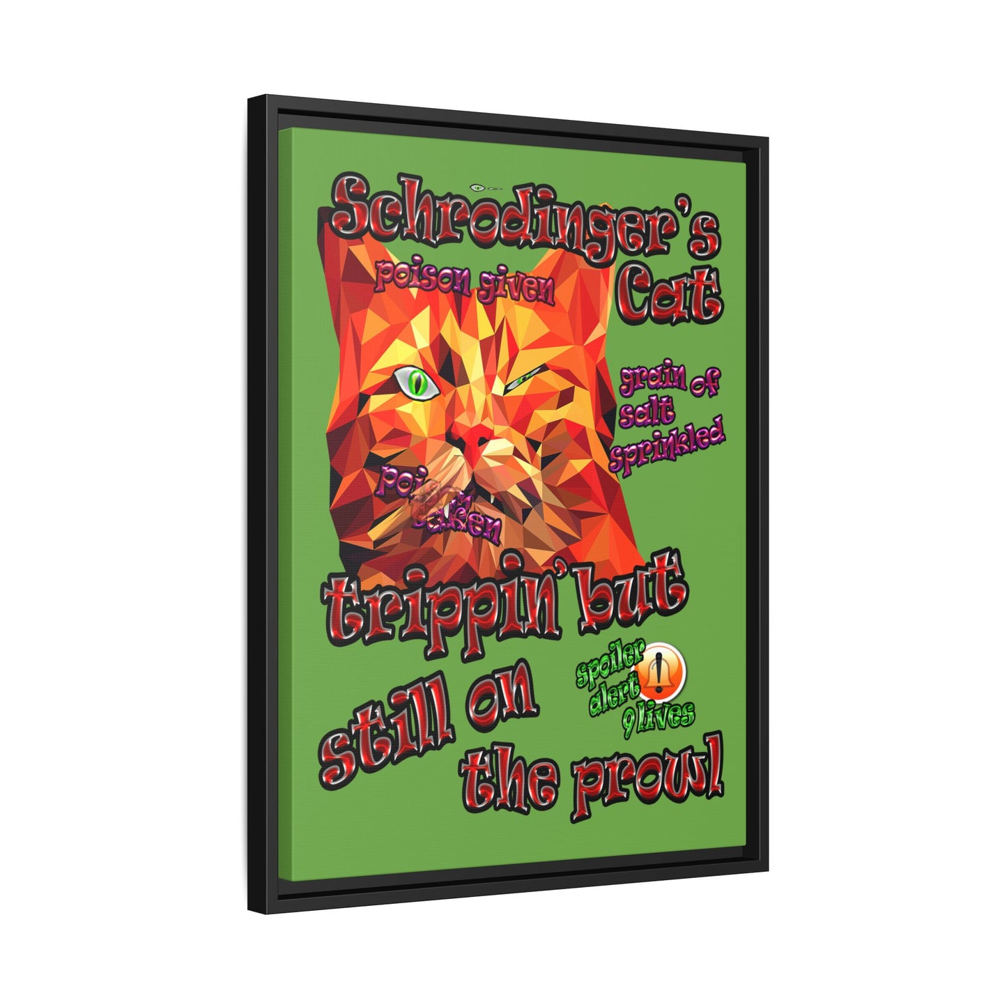 schrodinger's cat - framed canvas art (green)