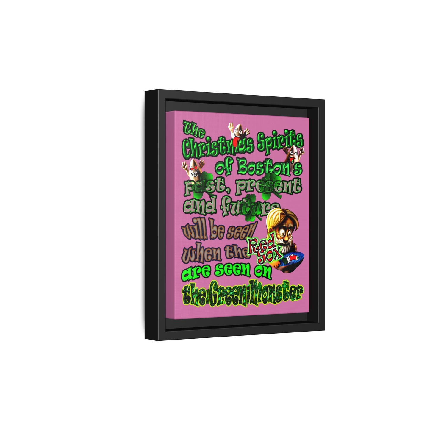 christmas spirits of boston - framed canvas art (light pink)