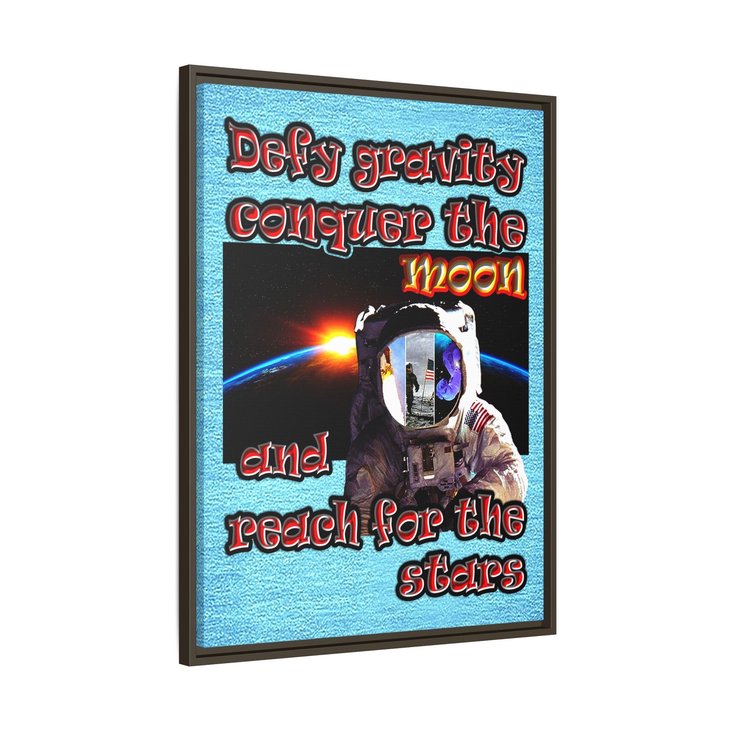 defy conquer reach - framed canvas art (faded blue)