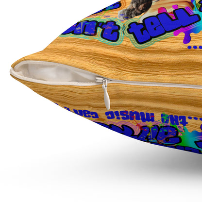 drop the beat - Spun Polyester Square Pillow - (butterscotch wood finish)