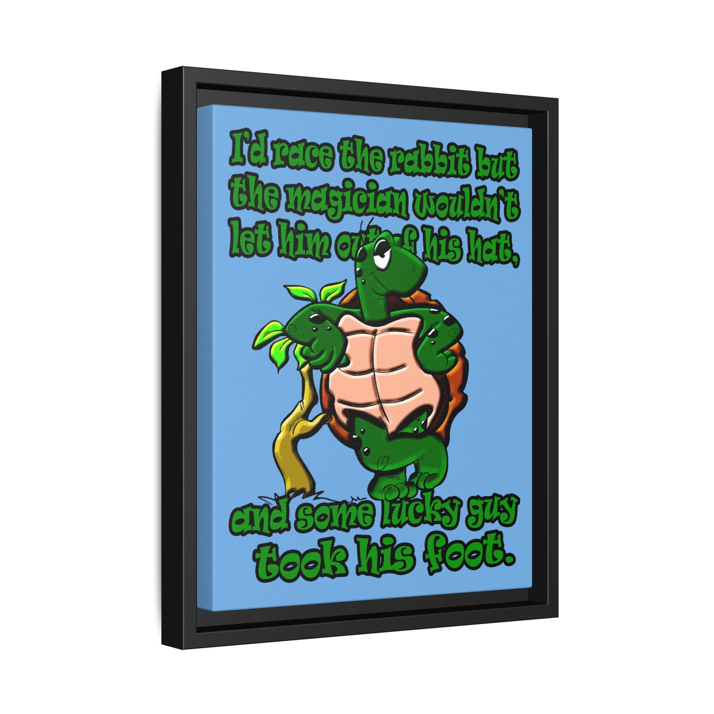 turtle race - framed canvas art (light blue)