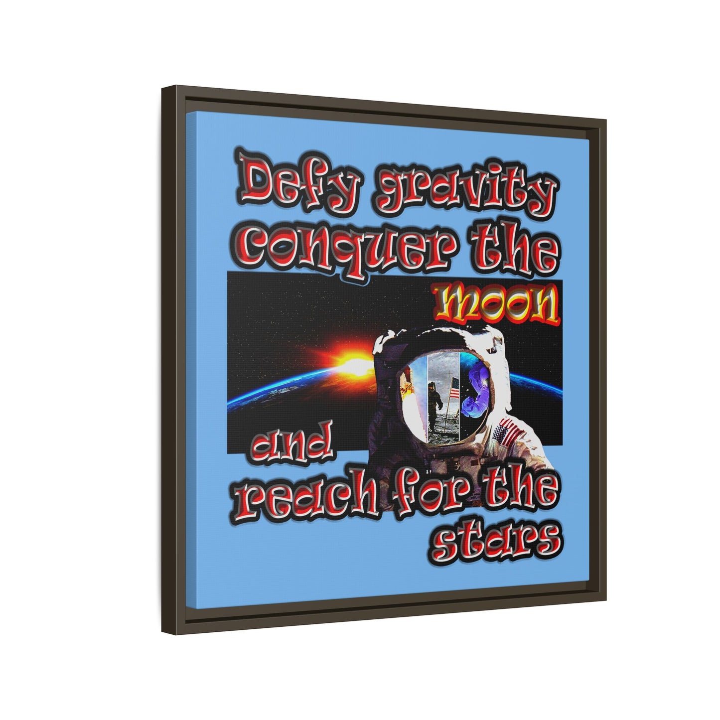 defy conquer reach - framed canvas art (light blue)