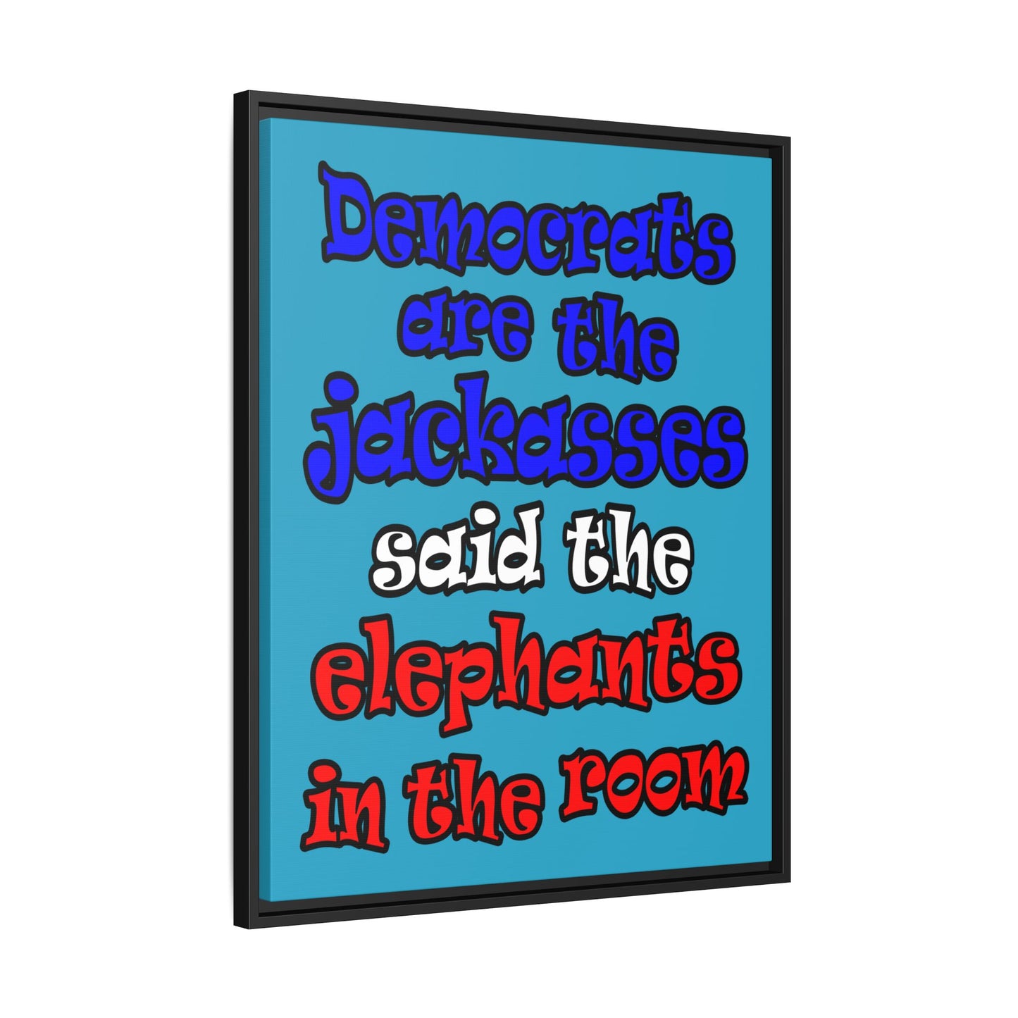 donkeys and elephants - framed canvas art (turquoise)