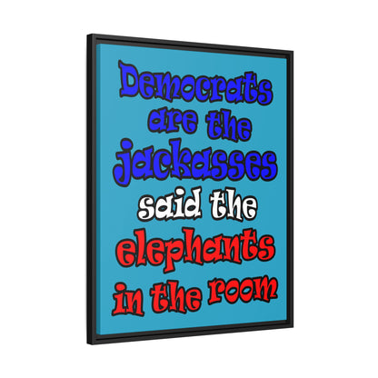 donkeys and elephants - framed canvas art (turquoise)