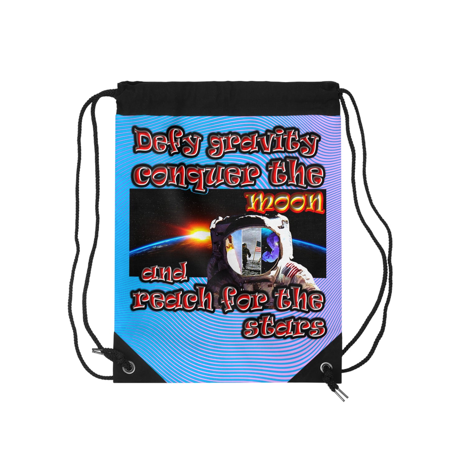 defy conquer reach - Drawstring Bag (light blue-purple wave)