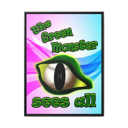 green monster - framed canvas art (light blue-pink wave)