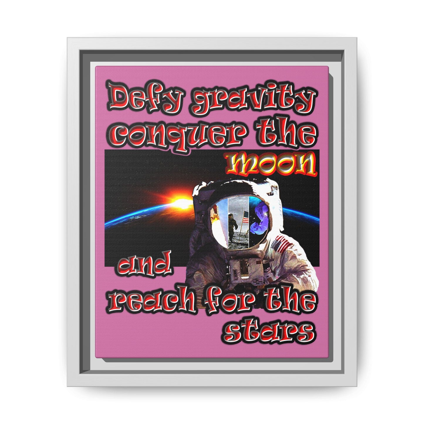 defy conquer reach - framed canvas art (light pink)