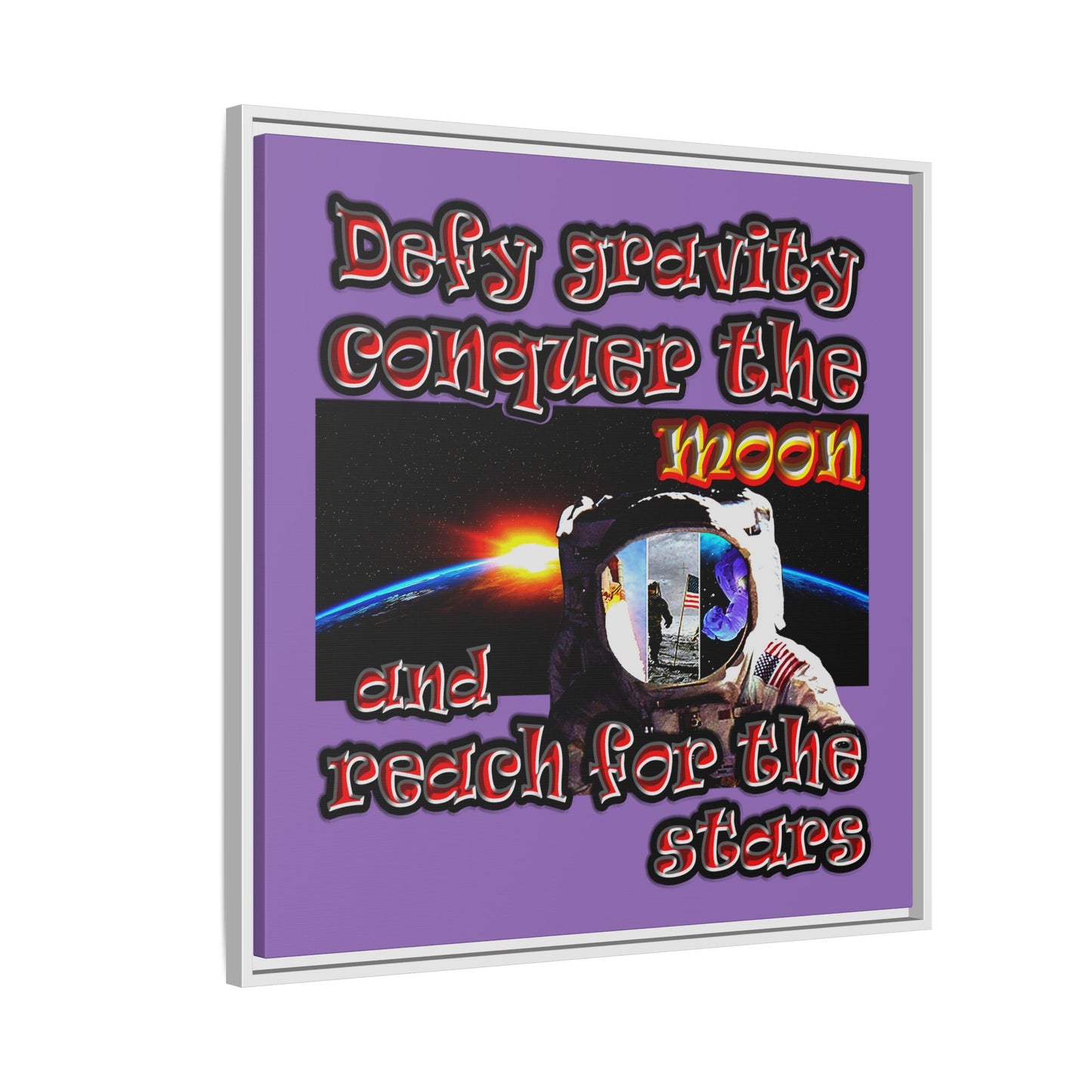 defy conquer reach - framed canvas art (light purple)