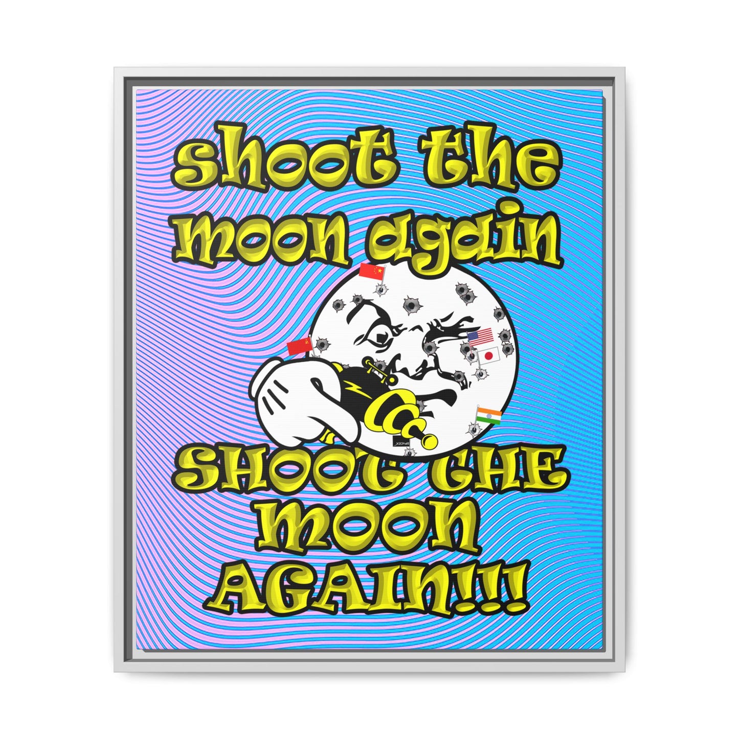 shoot the moon again - framed canvas art (light blue-purple wave)