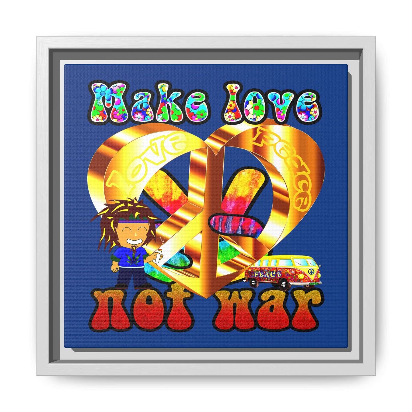 love peace - framed canvas art (dark blue)