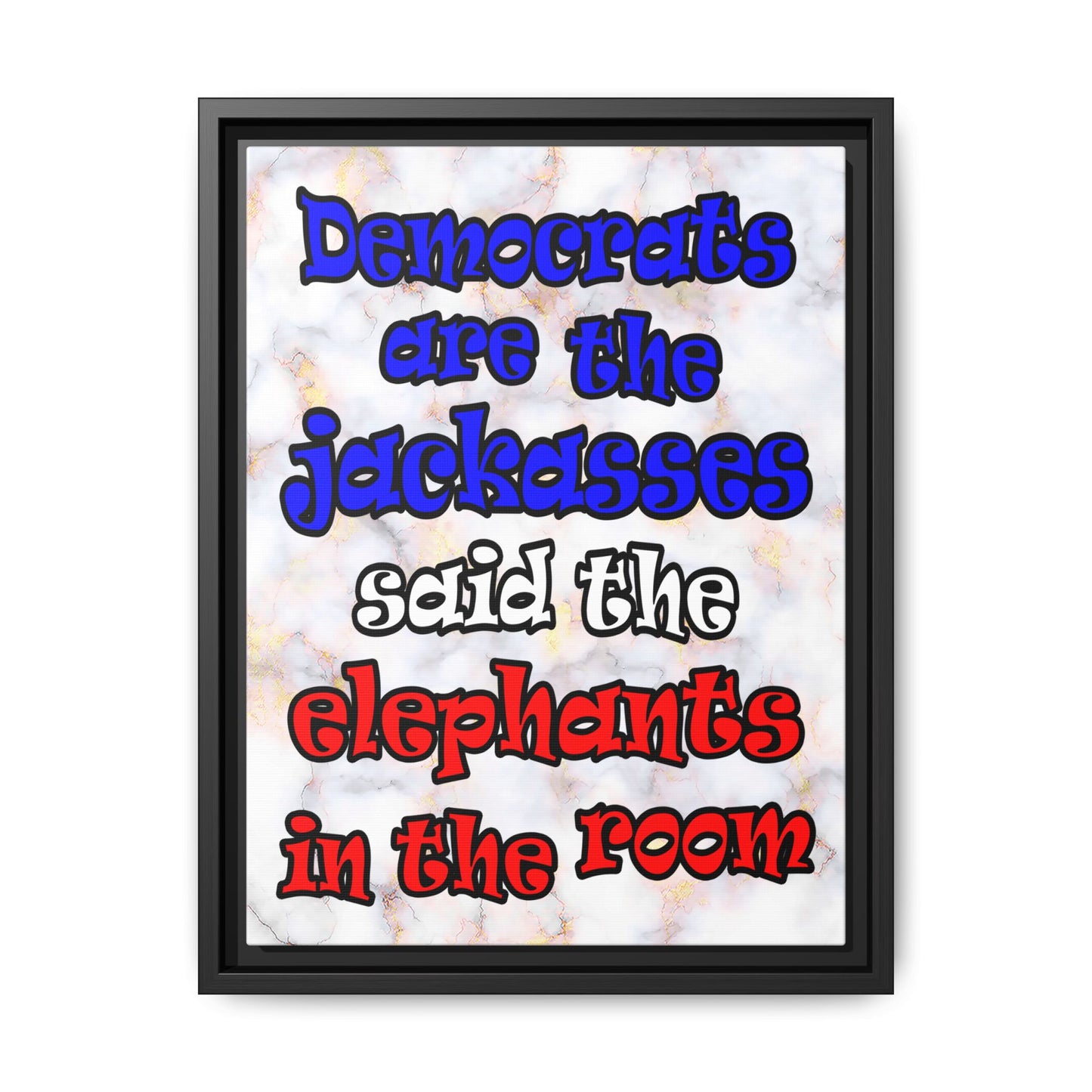 donkeys and elephants - framed canvas art (white marble)